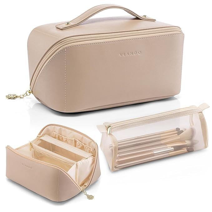 Vlando Makeup Organizer Bag,Toiletry Bag for Women,Travel Makeup Bag Waterproof Portable Make up ... | Amazon (US)