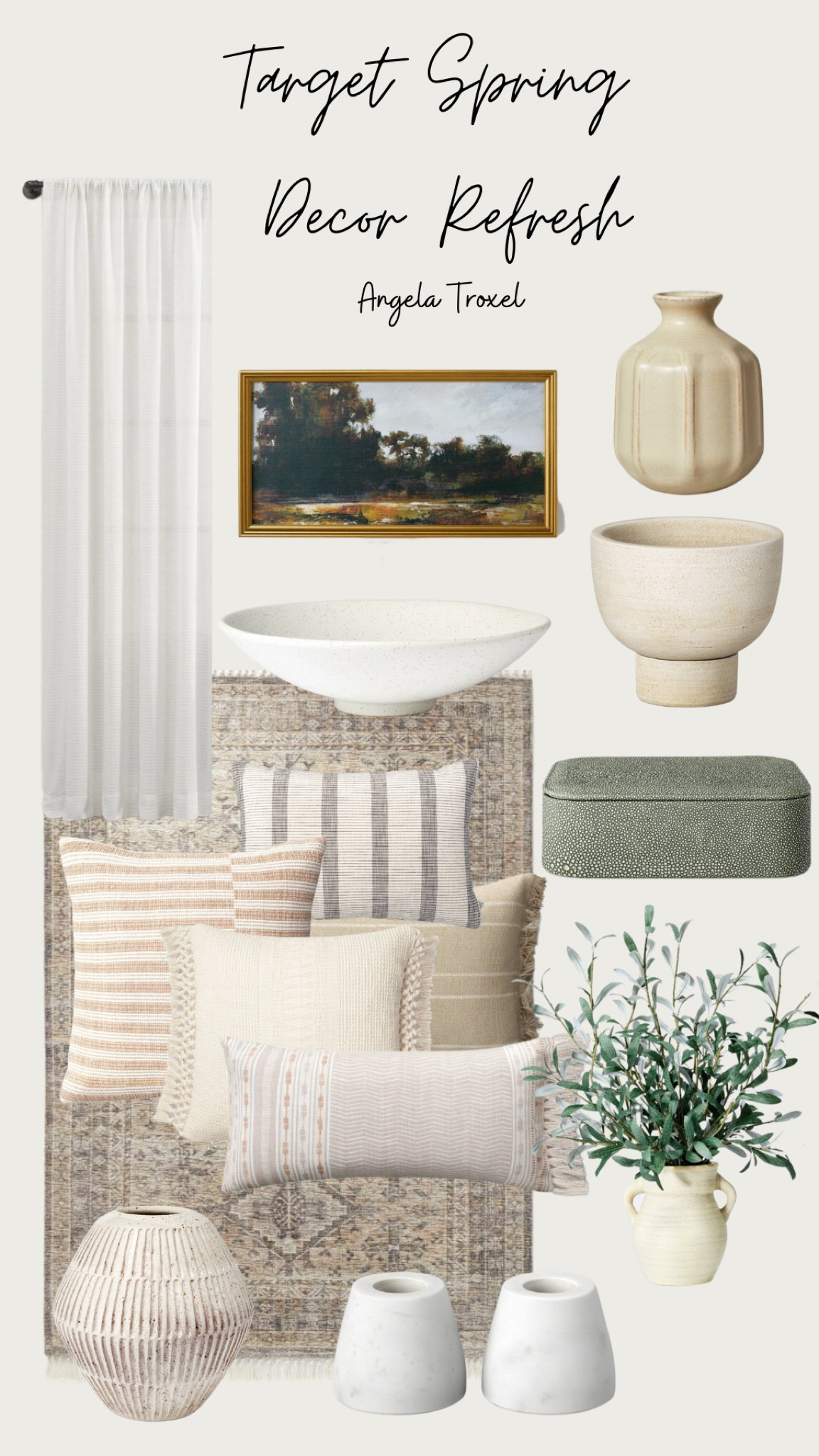 New Target Spring decor. Throw pillows, curtains, vase, bowls, faux plant, gold oil painting, marble candle holder, threshold, studio McGee,  hearth and hand. Magnolia. Home decor, living room, bedroom.

#LTKhome #LTKstyletip #LTKunder50