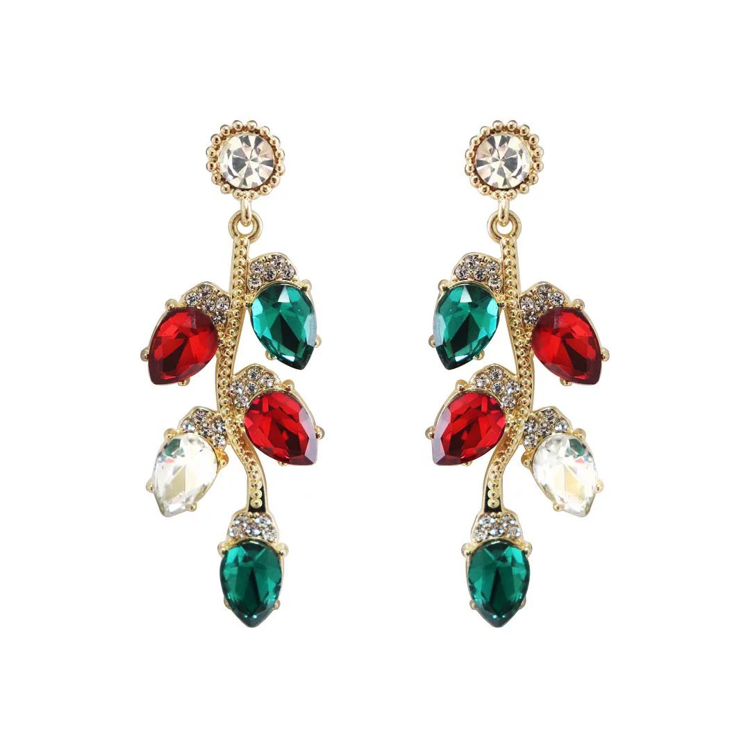 Holiday Time Red & Green Crystal Earrings - Walmart.com | Walmart (US)