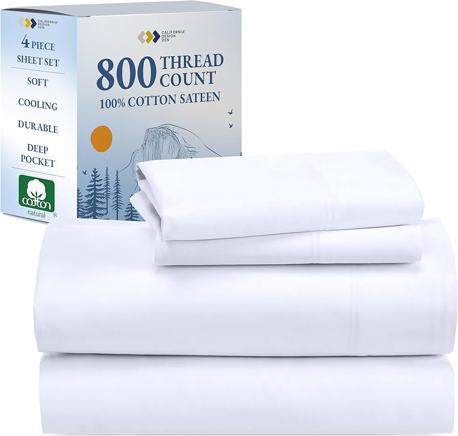 California Design Den Luxury 800 Thread Count King Size Sheets Set - 100% Cotton Sheets, Deep Poc... | Amazon (US)