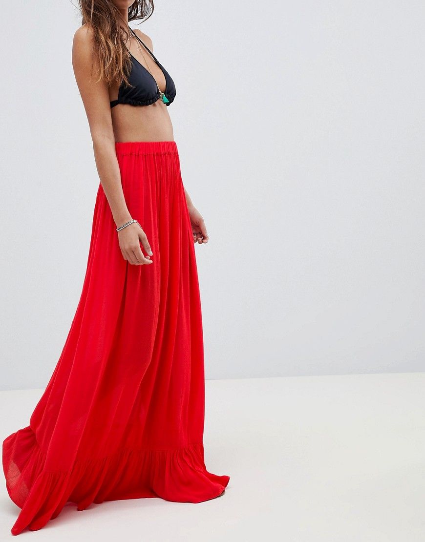 ASOS DESIGN Floaty Beach Maxi Skirt - Red | ASOS US