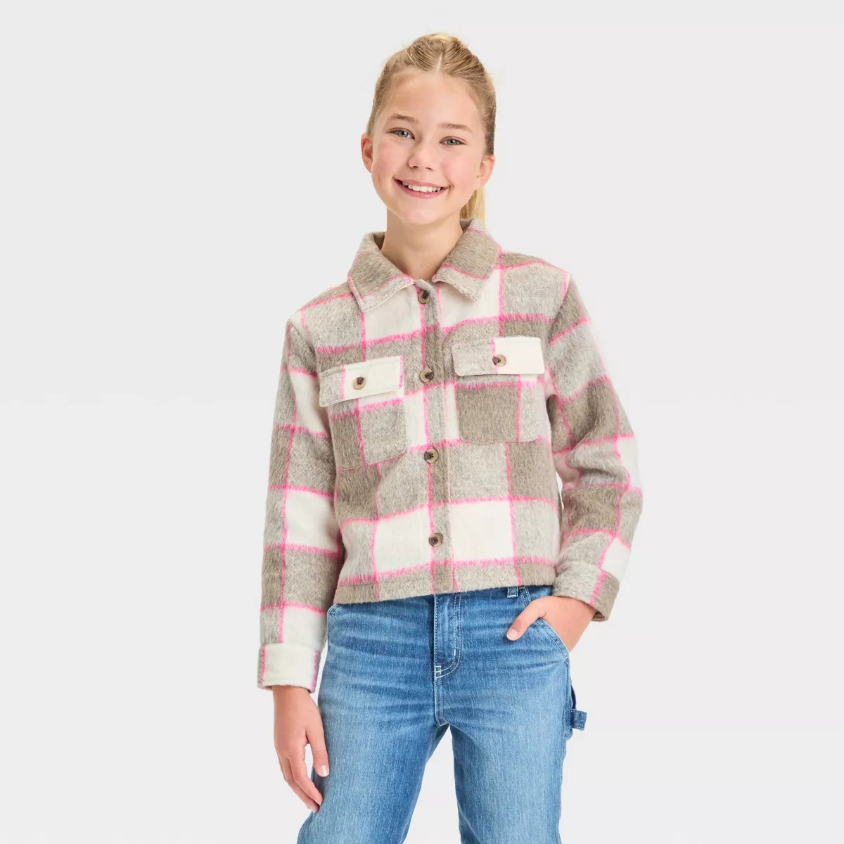 Girls' Cropped Plaid Shacket - Cat & Jack™ | Target