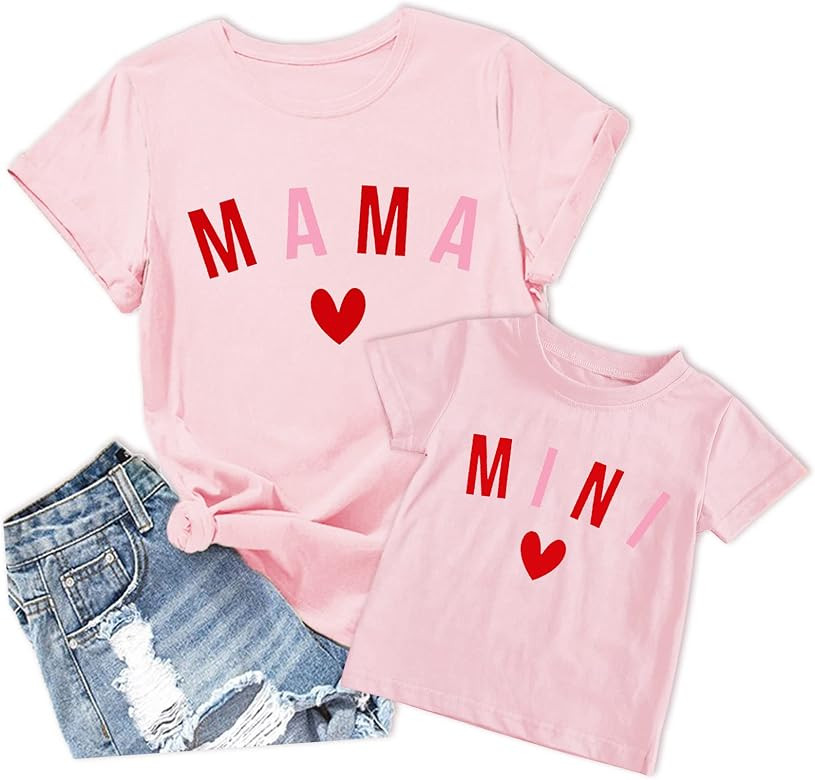 Mama Mini Shirts Mommy and Me Outfiits Love Heart Graphic Short Sleeve Casual Tops Family Matchin... | Amazon (US)
