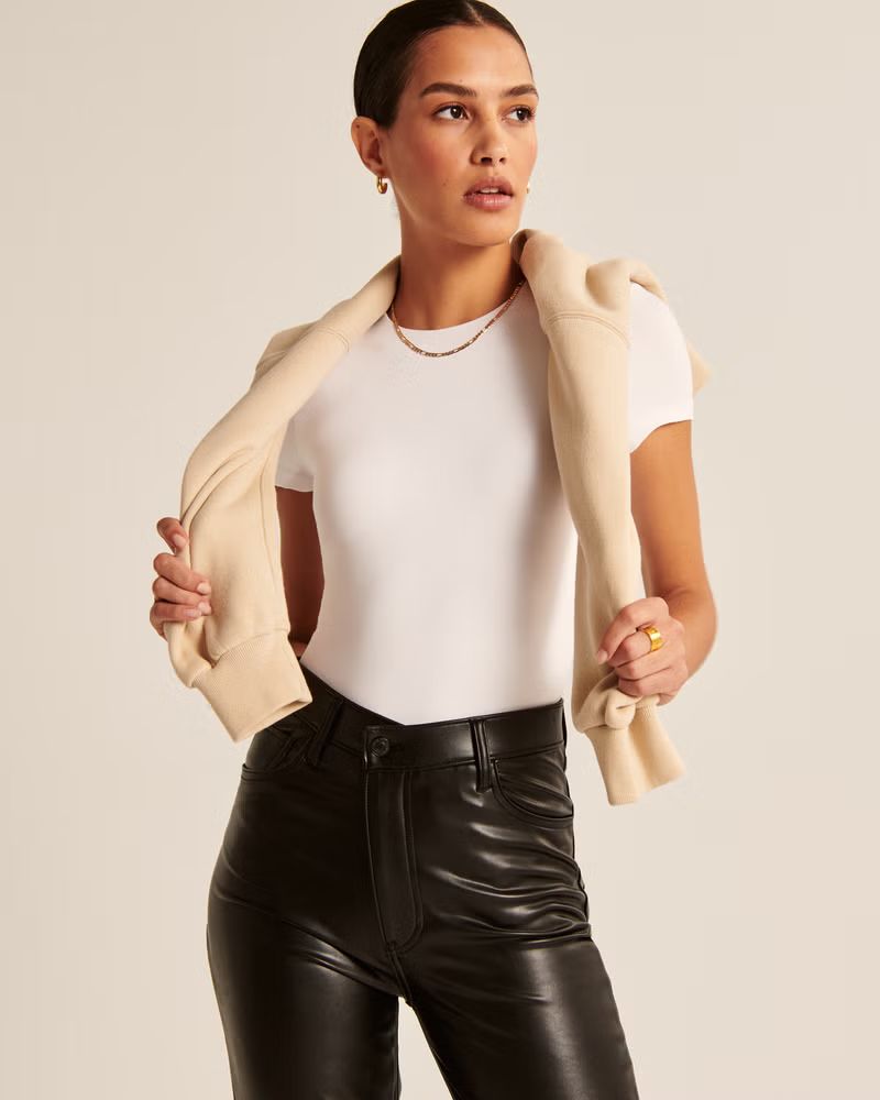 Short-Sleeve Cotton-Blend Seamless Fabric Crew Bodysuit | Abercrombie & Fitch (UK)