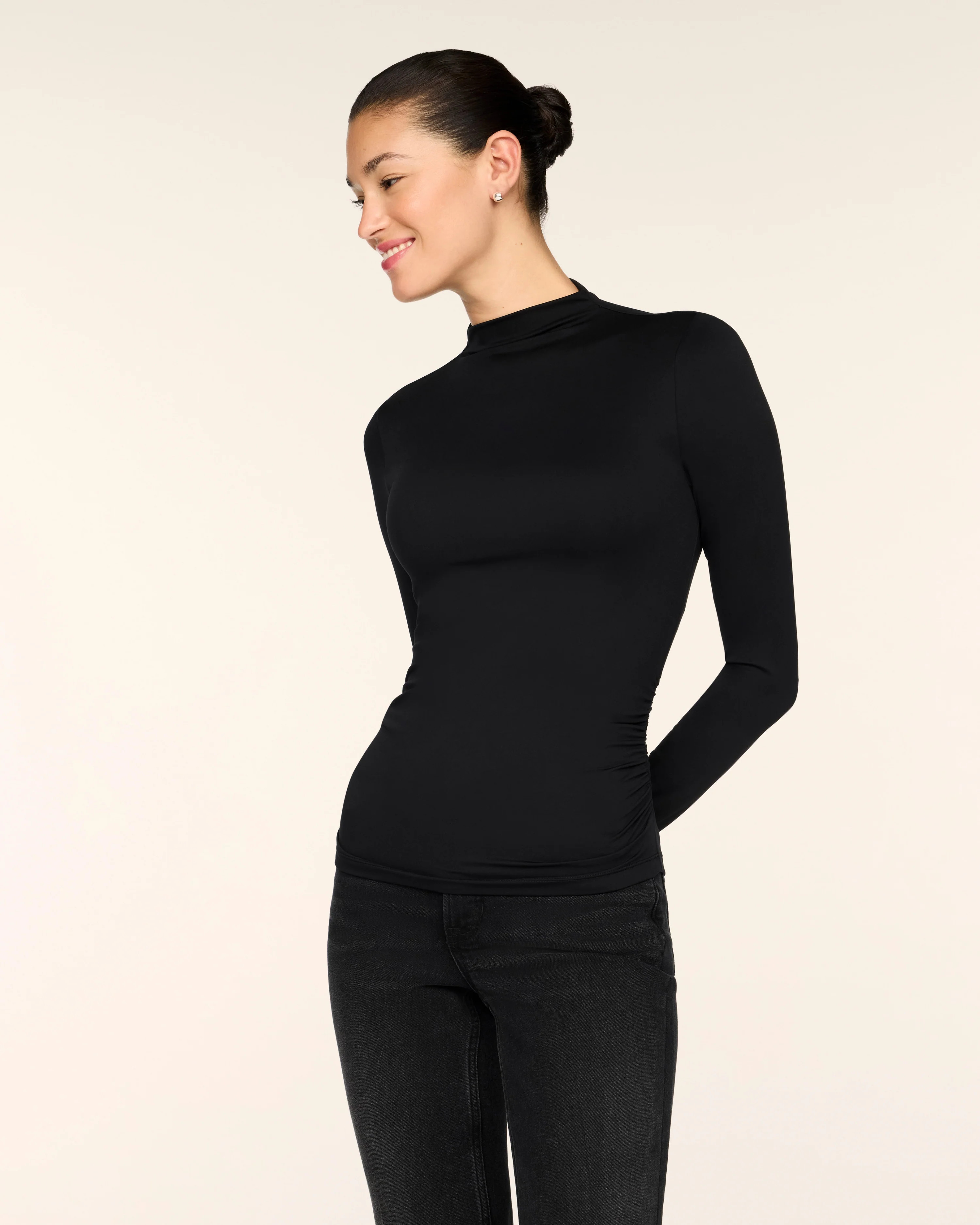 Jersey Mock Neck Long Sleeve Ruched Top | Spanx