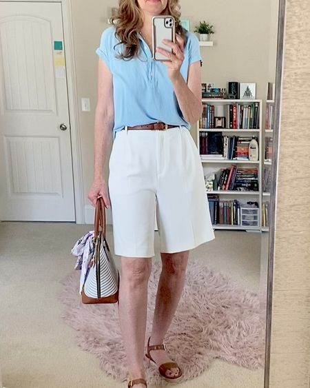 This gorgeous classicly styled outfit will suit nearly every occasion this summer  and is great for travel as well.

The white shorts combined with a blue top give off an air of richness yet still come in under budget! The only splurge here was my Michael Kors sandals which I got on sale of course😉💪🏼

Style Tip:
When wearing classic colors of white, navy, black and tan add a pop of interest with a striped handbag or a bold shoe color to bring life and excitement to your look!
#WhiteShorts #WhiteShortsOutfit #MinimalisticOutfit #TravrlOutfit #ClassicLook #OutfitOver40 #OutfitOver50 #SummerOutfitLooks


#LTKStyleTip #LTKxWalmart #LTKTravel
