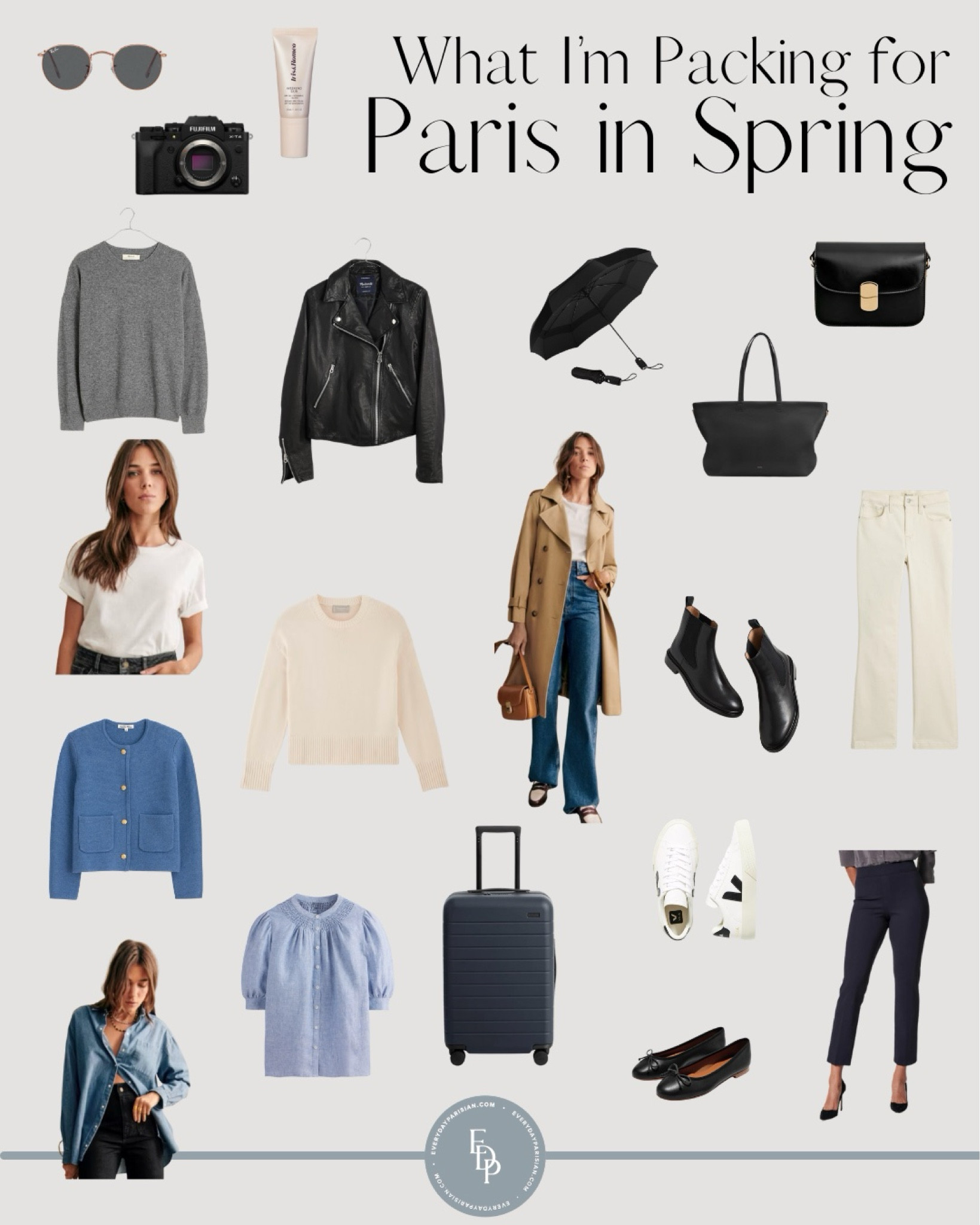 What I am
Packing for Paris in the spring. The weather is going to be colder and rainy for the end of March and early April. Boots over flats but I packed both. A trench coat and leather jacket. Sunglasses and sunscreen is a must. 

#LTKover40 #LTKtravel