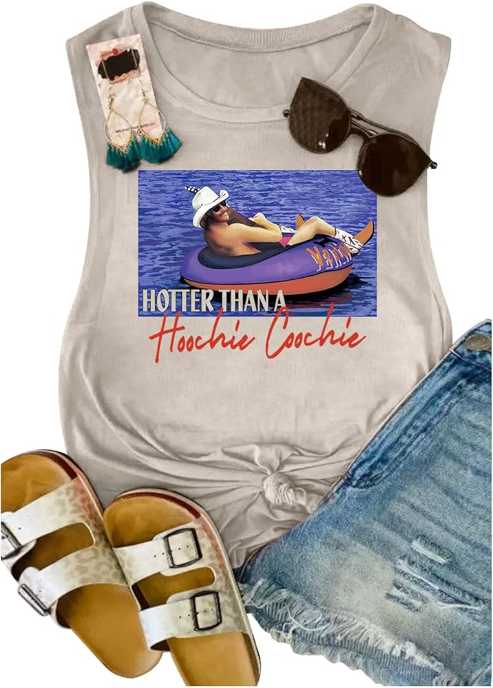 Hotter Than A Hoochie Coochie Country Music Tank Tops Vintage Graphic Summer Workout T Shirts for... | Amazon (US)