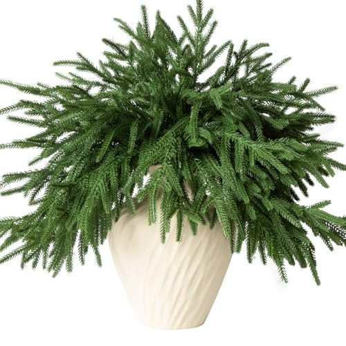 12 Pcs Artificial Norfolk Pine Branches - 18" Realistic Faux Christmas Greenery Stems Fake Evergr... | Amazon (US)
