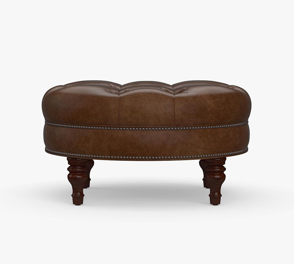 Martin Round Leather Ottoman | Pottery Barn (US)
