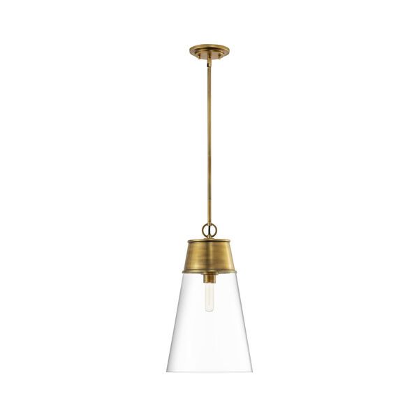 Wentworth Rubbed Brass One-Light Pendant with Clear Glass Shade - (Open Box) | Bellacor