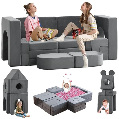 Domiqut 22Pcs Modular Kids Play Couch, Floor Sofa for Children, 1000+DIY Creativing Playroom Furniture for Toddlers， Convertible Foam and Floor Cushion for Boys and Girls | Amazon (US)