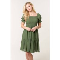Womens Khaki Shirred Puff Sleeve Mini Dress - Green - S | NastyGal UK