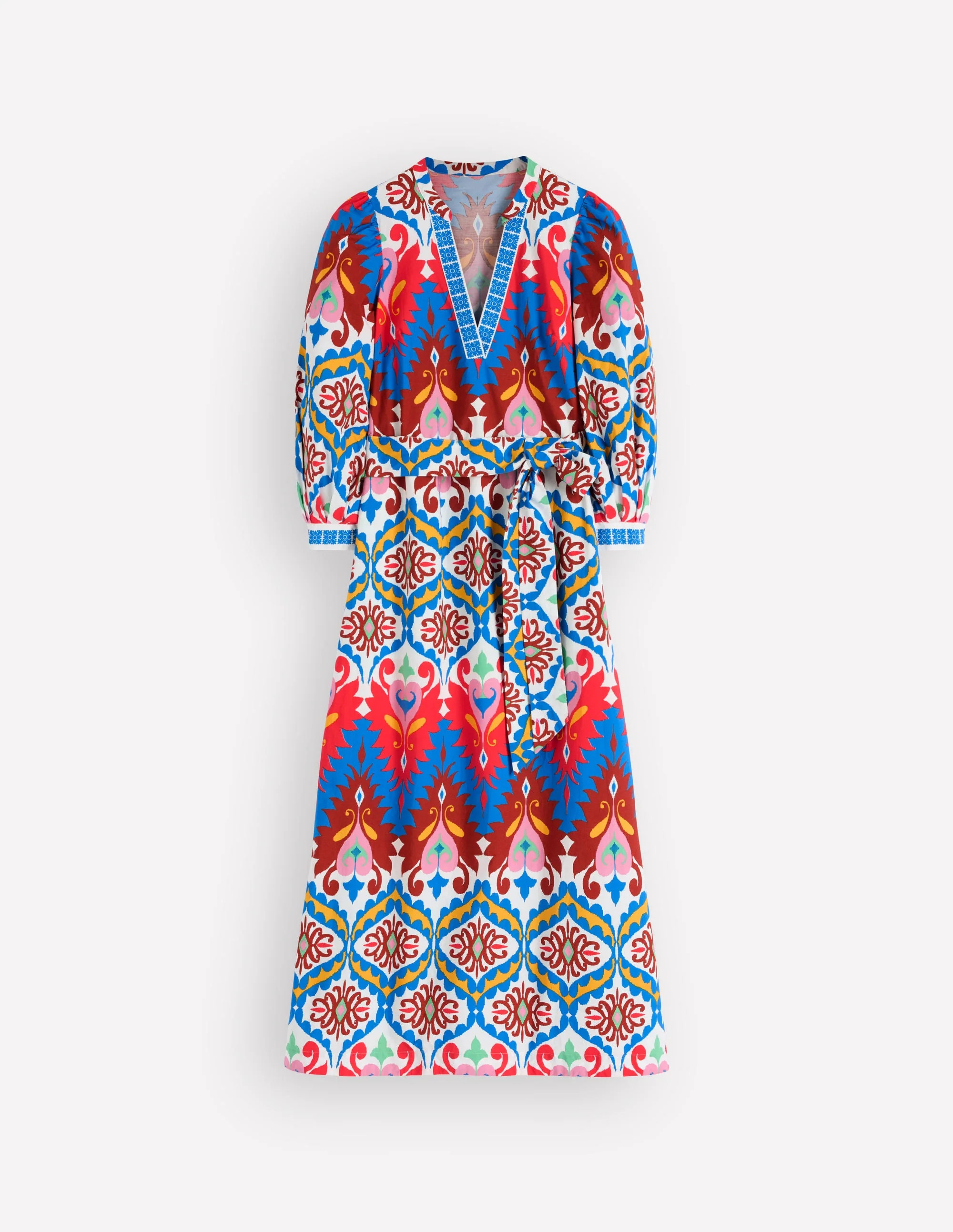 Octavia Cotton Dress-Blue Ivory Embroidery | Boden (US)