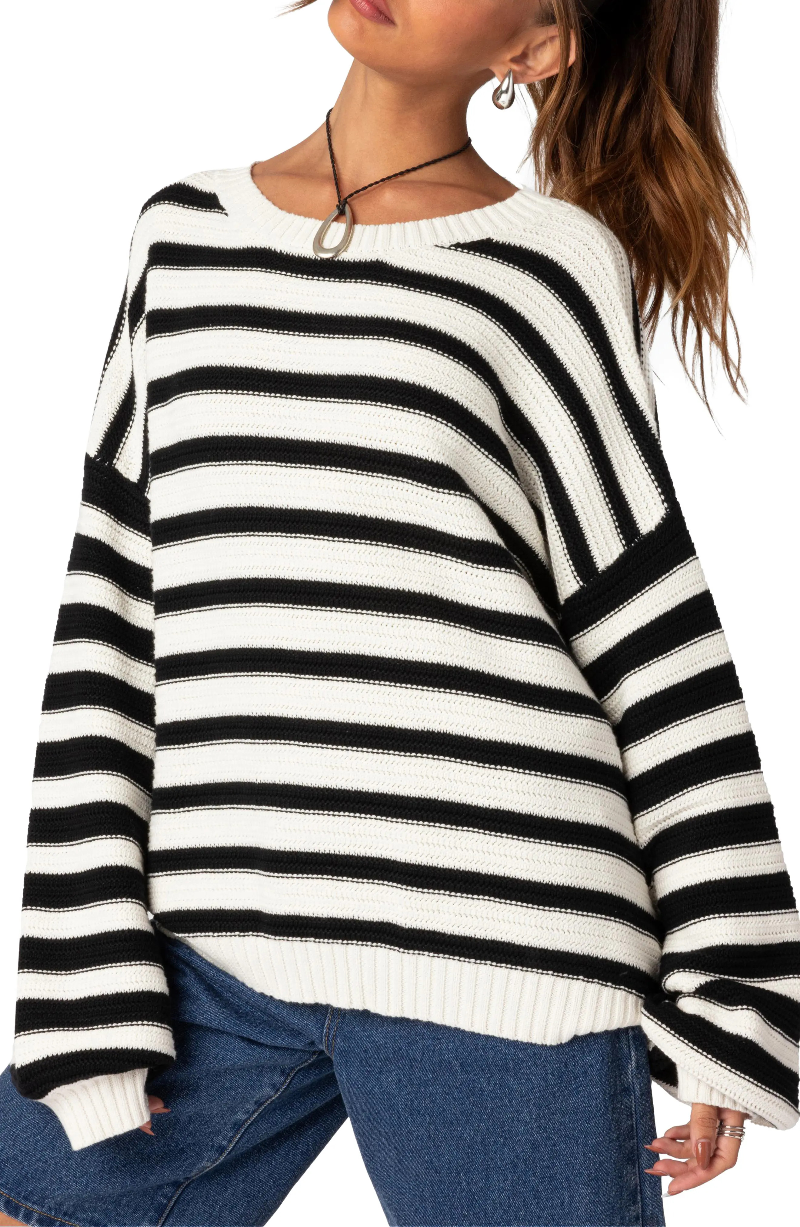Oversize Stripe Cotton Sweater (Women) | Nordstrom | Nordstrom