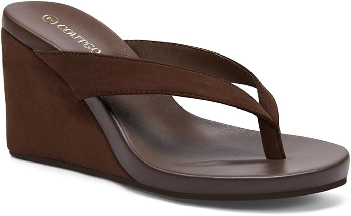 Coutgo Womens Wedge Heels Sandals Platform Flip Flops Slides Slip On Summer Beach Shoes | Amazon (US)