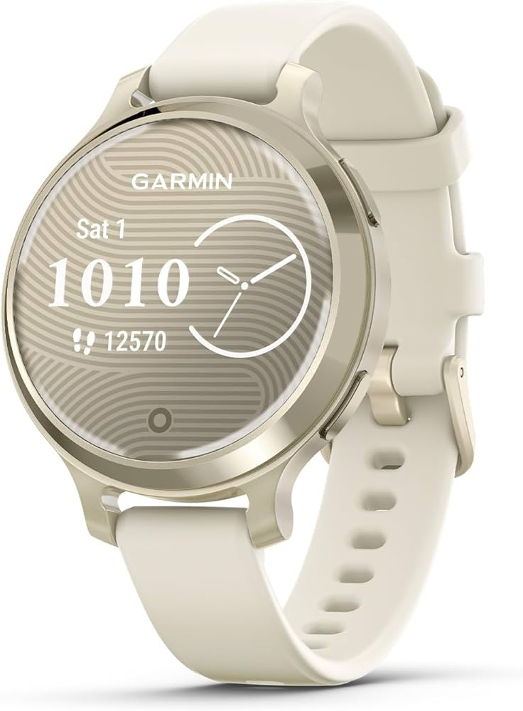 Garmin Lily® 2 Active, Small and Stylish Smartwatch, Built-in GPS, Hidden Display, Patterned Lens, Up to 9 Days Battery Life, Lunar Gold with Bone Silicone Band | Amazon (US)