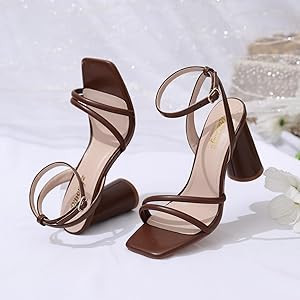 RIBONGZ Block Heels Prom Heeled Sandals for Women Chunky Square Open Toe Strappy High Heels Ankle... | Amazon (US)