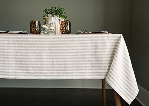 Linen Fall Tablecloth 60 x 108 Inch Long – Natural and White, 100% Pure Linen Amalfi Stripe Tab... | Amazon (US)