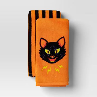 2pk Halloween Kitchen Terry Towels Retro Cat & Stripe - Hyde & EEK! Boutique™ | Target