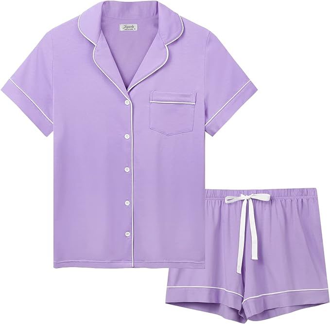 Joyaria Womens Cotton Pajama Set Button Down Sleepwear Short Sleeve Pjs | Amazon (US)