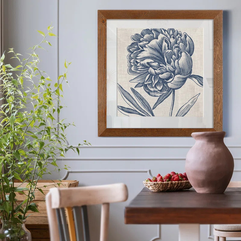 Indigo Floral On Linen II - Premium Framed Print - Ready To Hang Framed Print | Wayfair North America