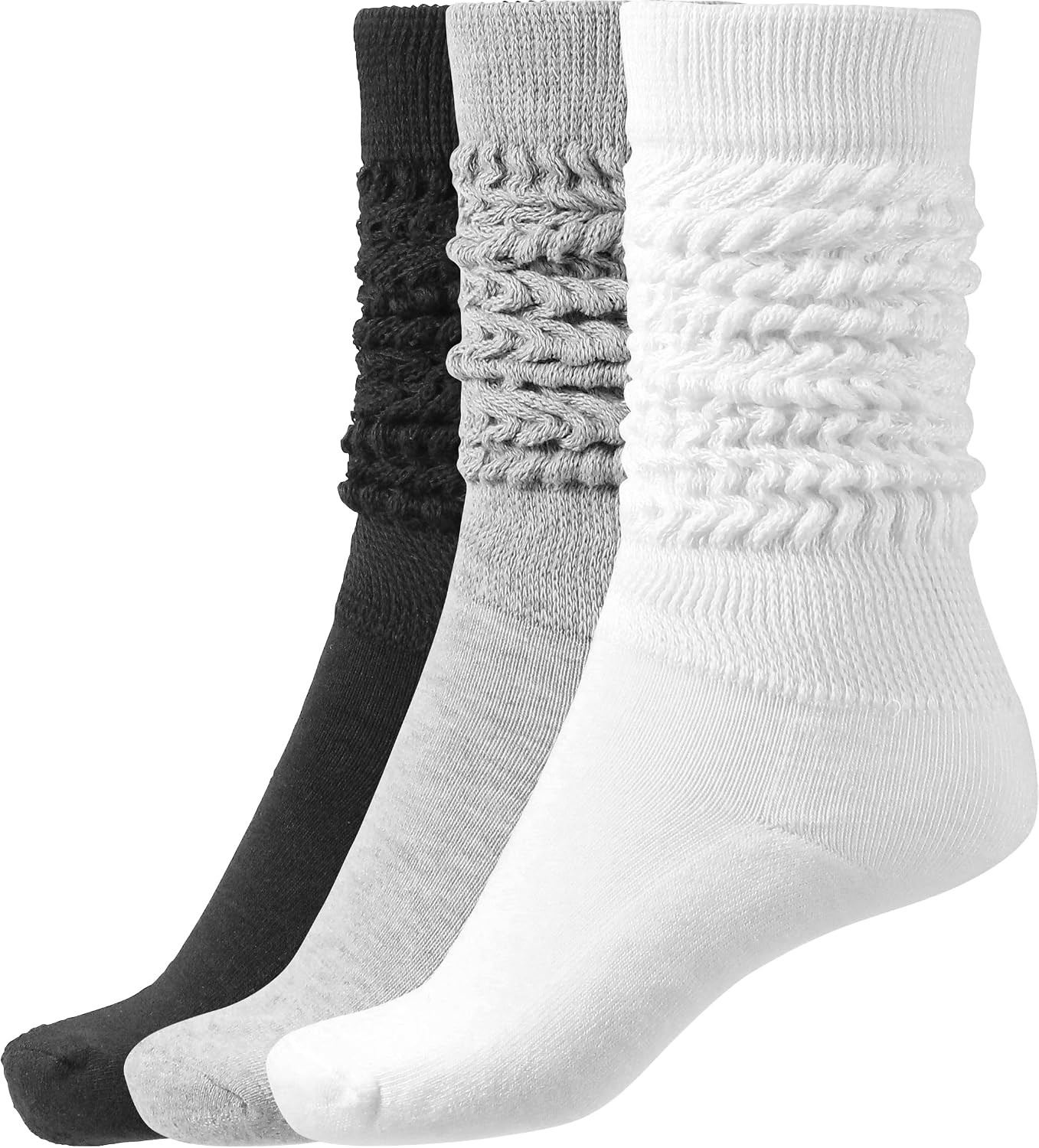 BomKinta Slouch Socks Women Thigh High Boot Socks Soft Scrunch Socks Size 5-11 3 Pair Pack Black White Gray | Amazon (US)