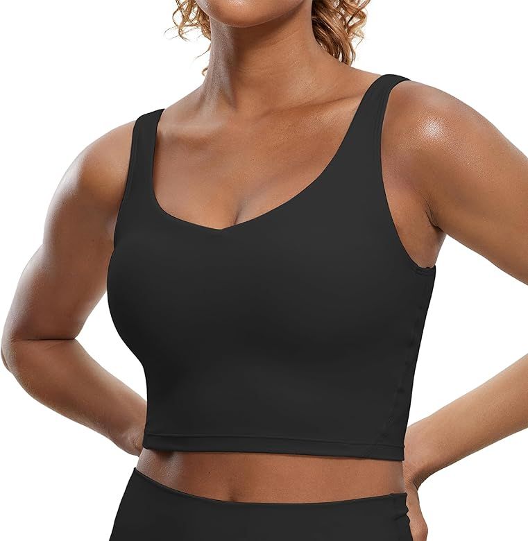 CRZ YOGA Butterluxe Womens V Neck Longline Sports Bra - Padded Workout Crop Tank Top with Built i... | Amazon (US)