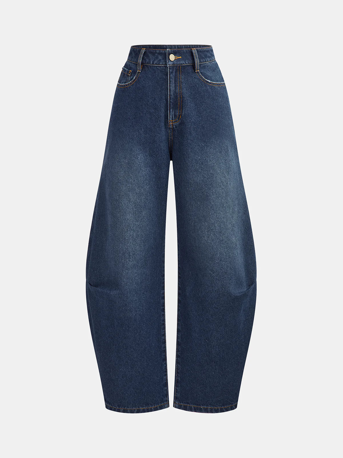 Mid-Waisted Denim Curved-Leg Pants | Commense