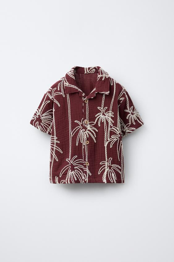 EMBROIDERED PALM TREE TEXTURED SHIRT | Zara US