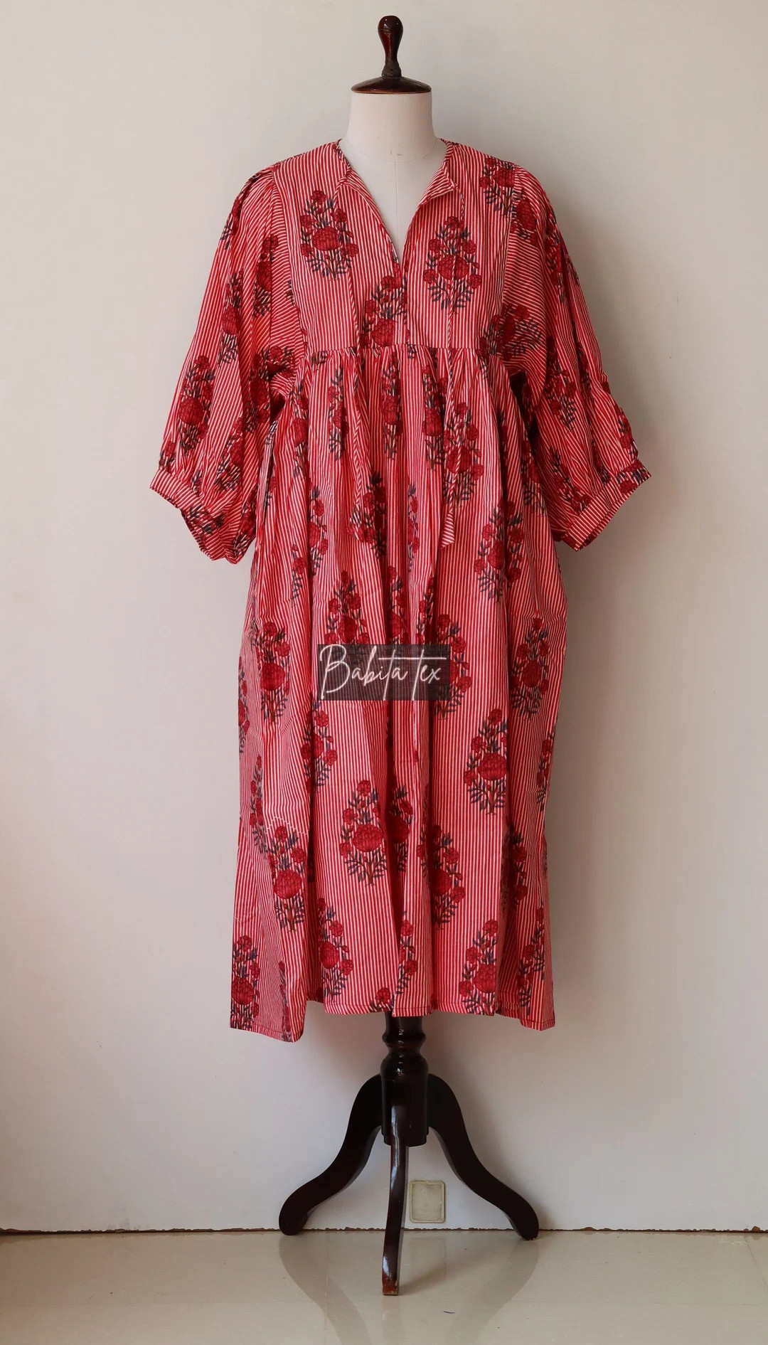 Block Print Midi Dress, Mini Dress, Striped Long Block Print Dress, Deep Neck With String Closer ... | Etsy (US)