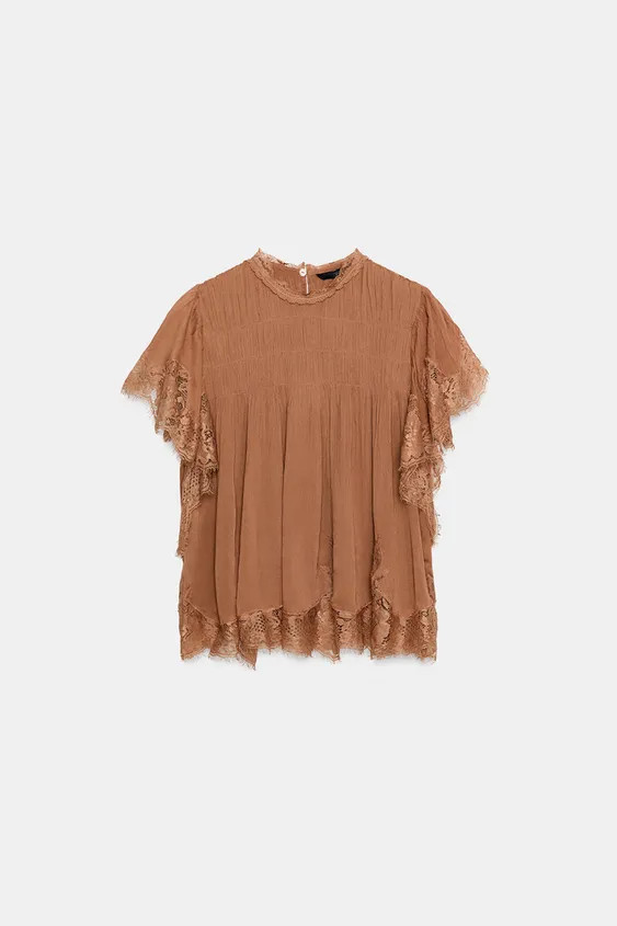 ZW COLLECTION LACE RUFFLE TOP | Zara US