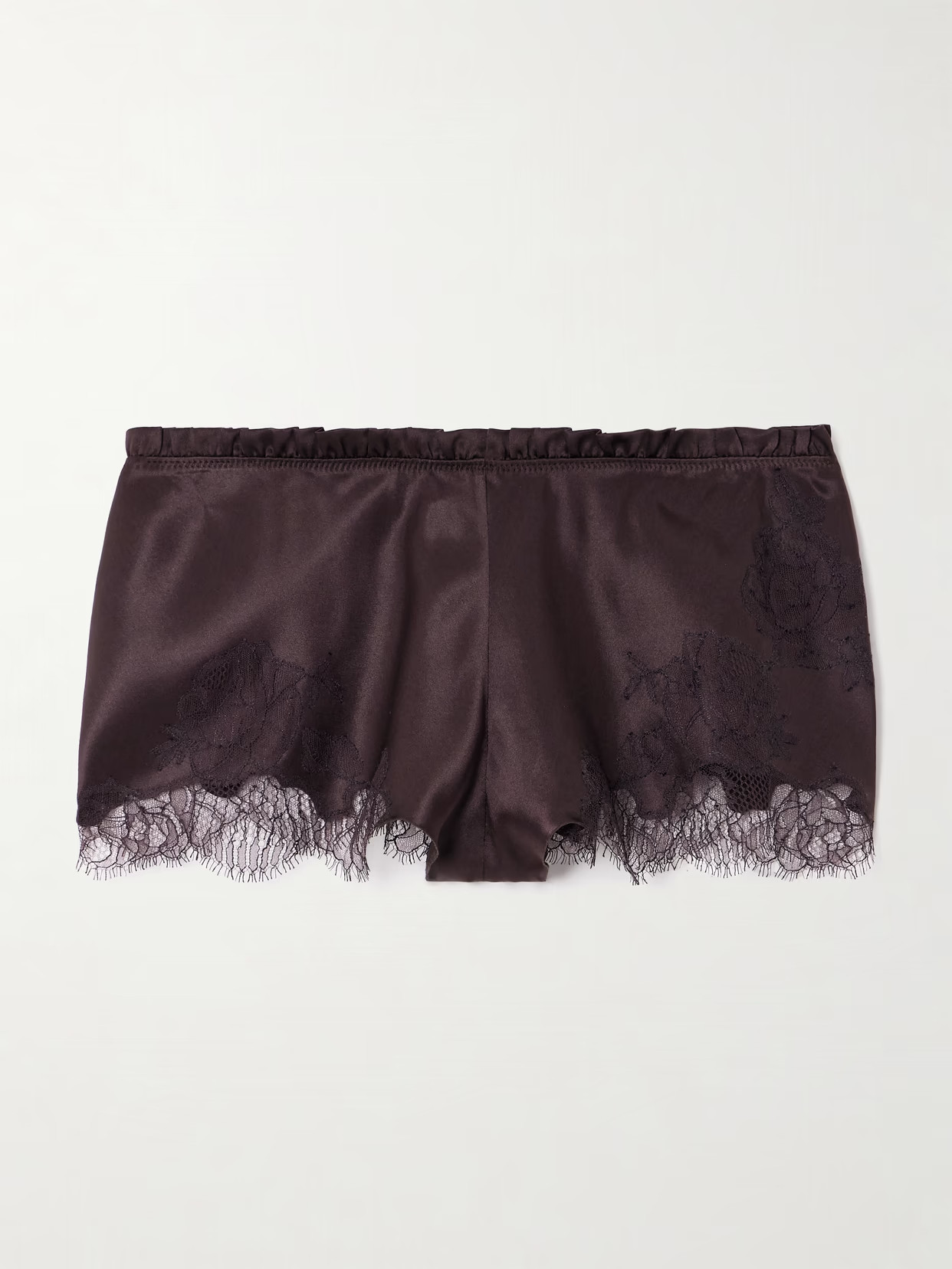 Carine Gilson - Lace-trimmed Silk-satin Shorts - Brown | NET-A-PORTER (US)