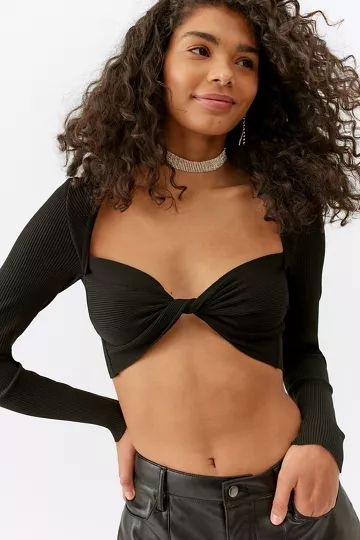 UO Tara Cropped Twist Sweater | Urban Outfitters (US and RoW)