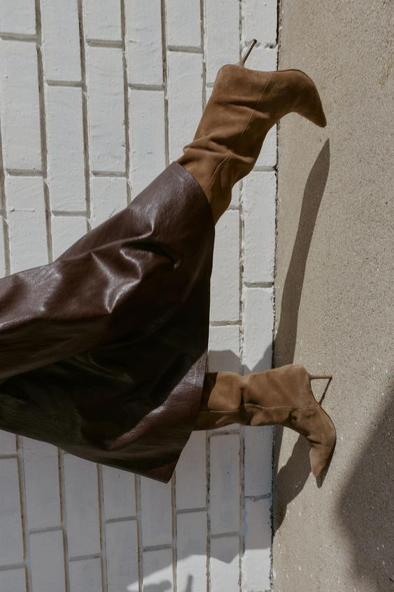 SPLIT LEATHER STILETTO HEEL BOOTS | Zara US