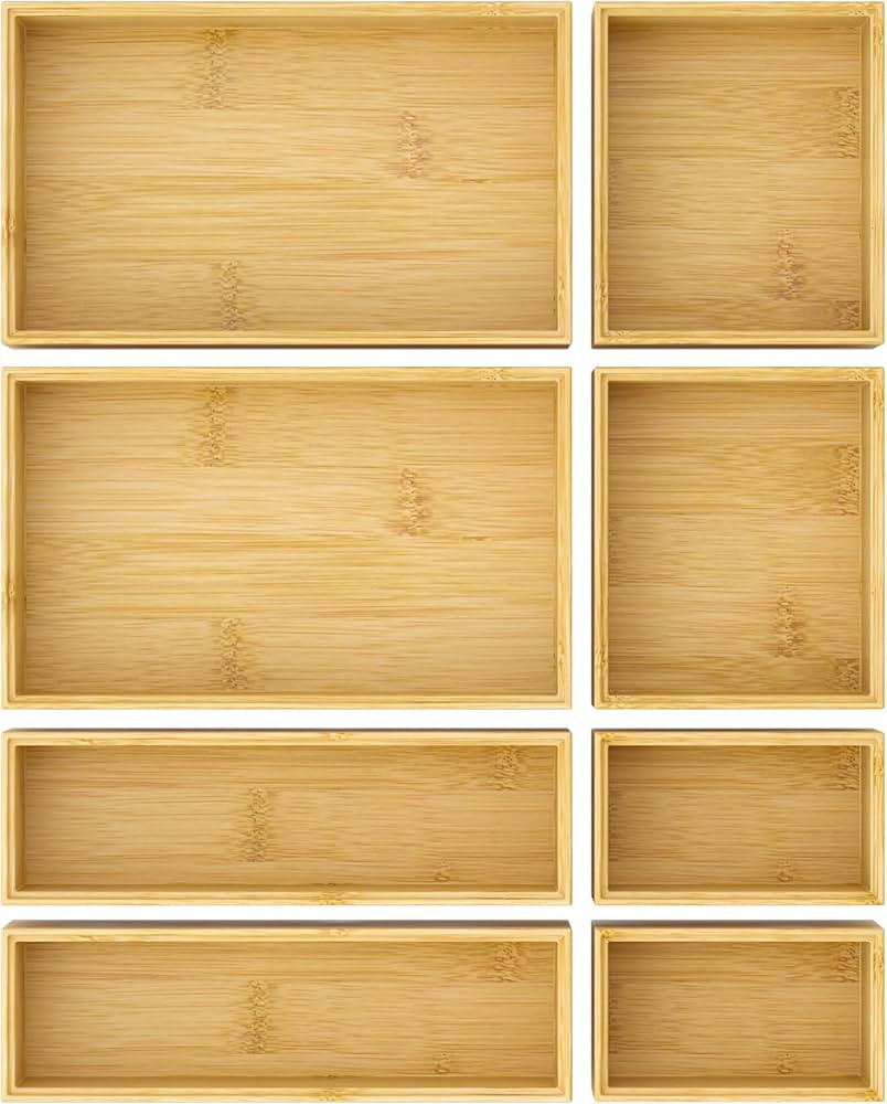 Bathroom Drawer Organizer Trays, Bamboo Drawer Organizer Kitchen Utensils Silverware Organizer, 8... | Amazon (US)