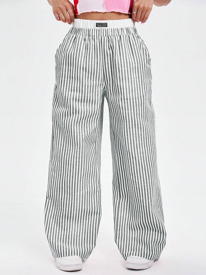 SHEIN MOD Women's Contrast Color Striped & Printed Patchwork Jogger Pants With Elastic Waist | SH... | SHEIN