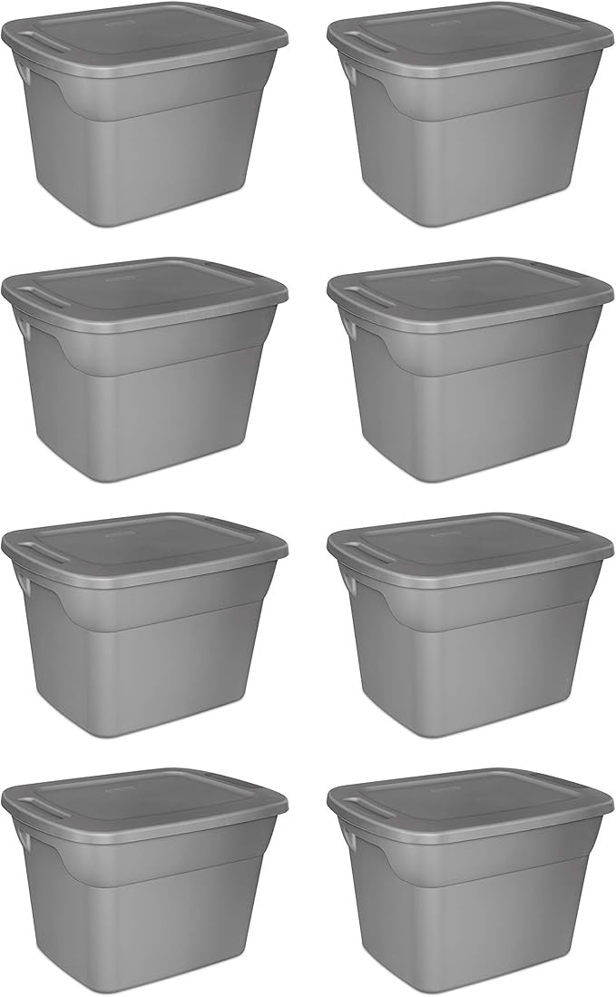 Case of 8, 18 Gallon Durable Construction Molded-in Handles Tote Box- Steel, Gray | Amazon (US)