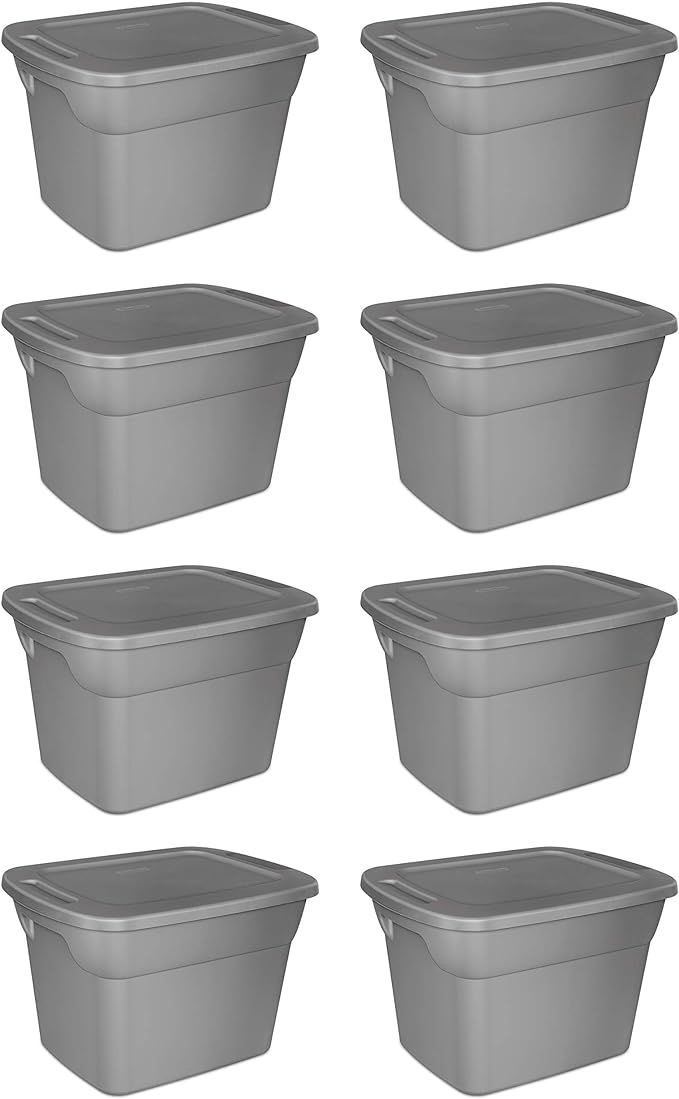 Case of 8, 18 Gallon Durable Construction Molded-in Handles Tote Box- Steel, Gray | Amazon (US)