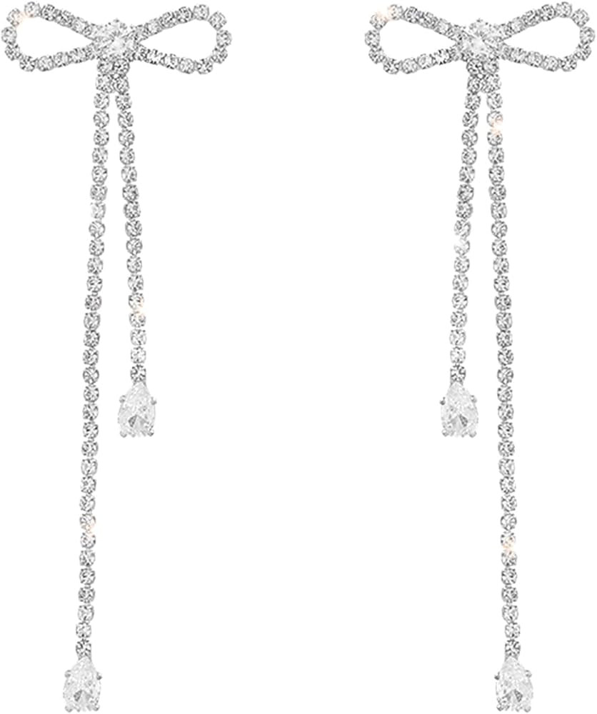 Luxval Rhinestones Earrings for Women silver rhinestone earrings Sparkly Long Linear Dangle Earri... | Amazon (US)