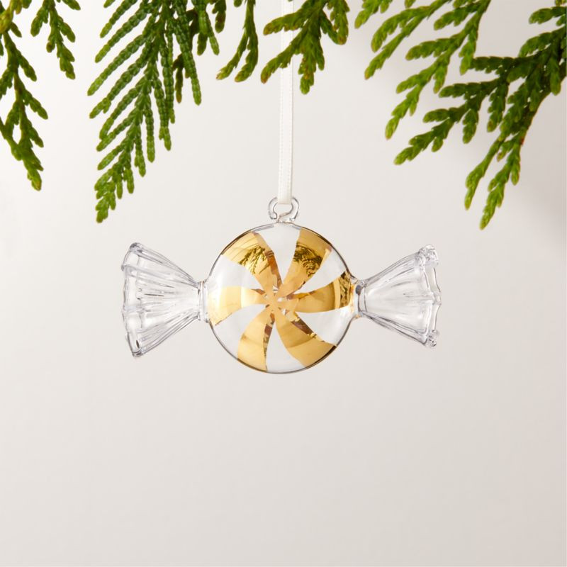24K Gold and Clear Glass Candy Round Christmas Tree Ornament 3" + Reviews | CB2 | CB2