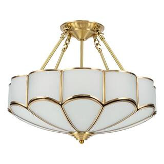 17.7 in. 4-Light Gold Vintage Semi-Flush Mount Ceiling Light with Glass Shade for Bedroom Living ... | The Home Depot