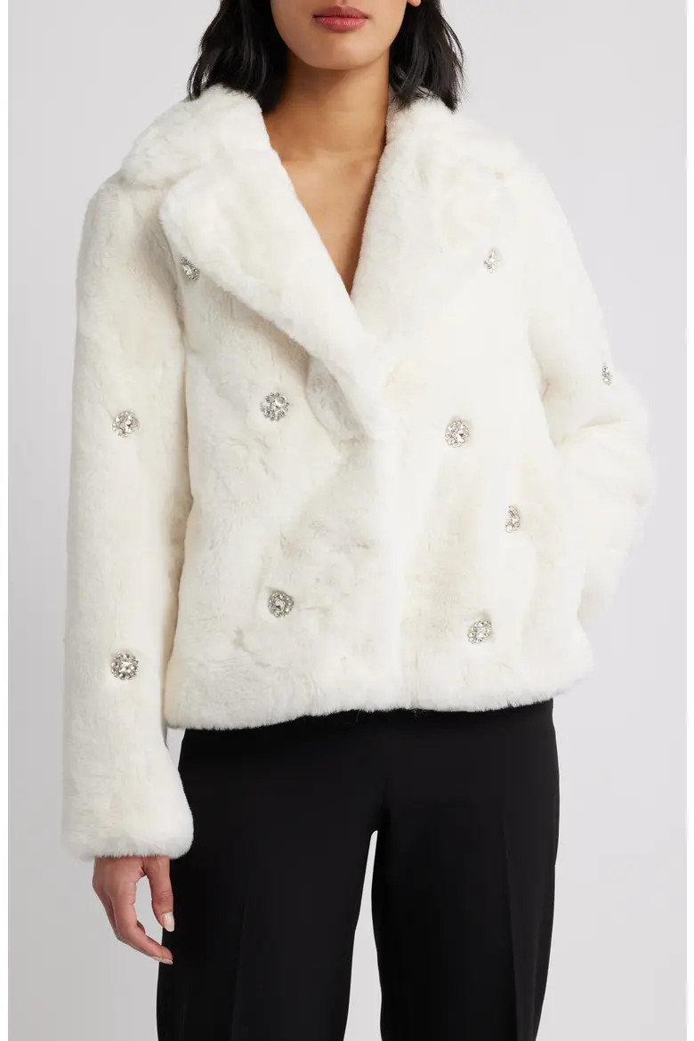 Rhinestone Button Faux Fur Jacket (Women) | Nordstrom | Nordstrom