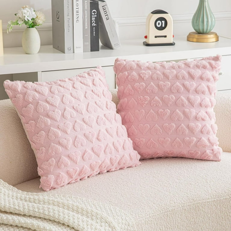 POWKOL Set of 2 Heart Love Cute Pink Decorative Throw Pillow Covers 18x18, Soft Plush Fur Wool Pi... | Walmart (US)