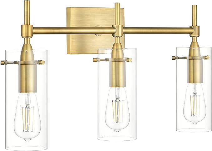 Linea di Liara Effimero Gold Bathroom Vanity 3 Light Fixture - Modern Over Mirror Lighting W/ Cle... | Amazon (US)