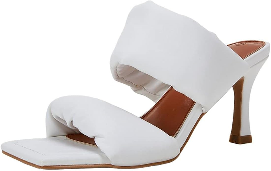 Women's Heels Sandals Square Open Toe Leather Two Strap Backless Stiletto High Heels Slip on Heel... | Amazon (US)