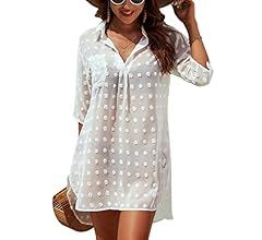 Blooming Jelly Womens Swimsuit Coverups White Chiffon Bikini Swimwear Beach Cover Up Dress Shirt | Amazon (US)