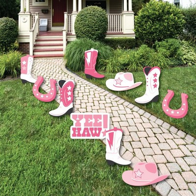 Big Dot of Happiness Rodeo Cowgirl - Cowboy Boots, Hat, and Horseshoe Lawn Decorations - Outdoor Pink Western Party Yard Decorations - 10 Piece | Target
