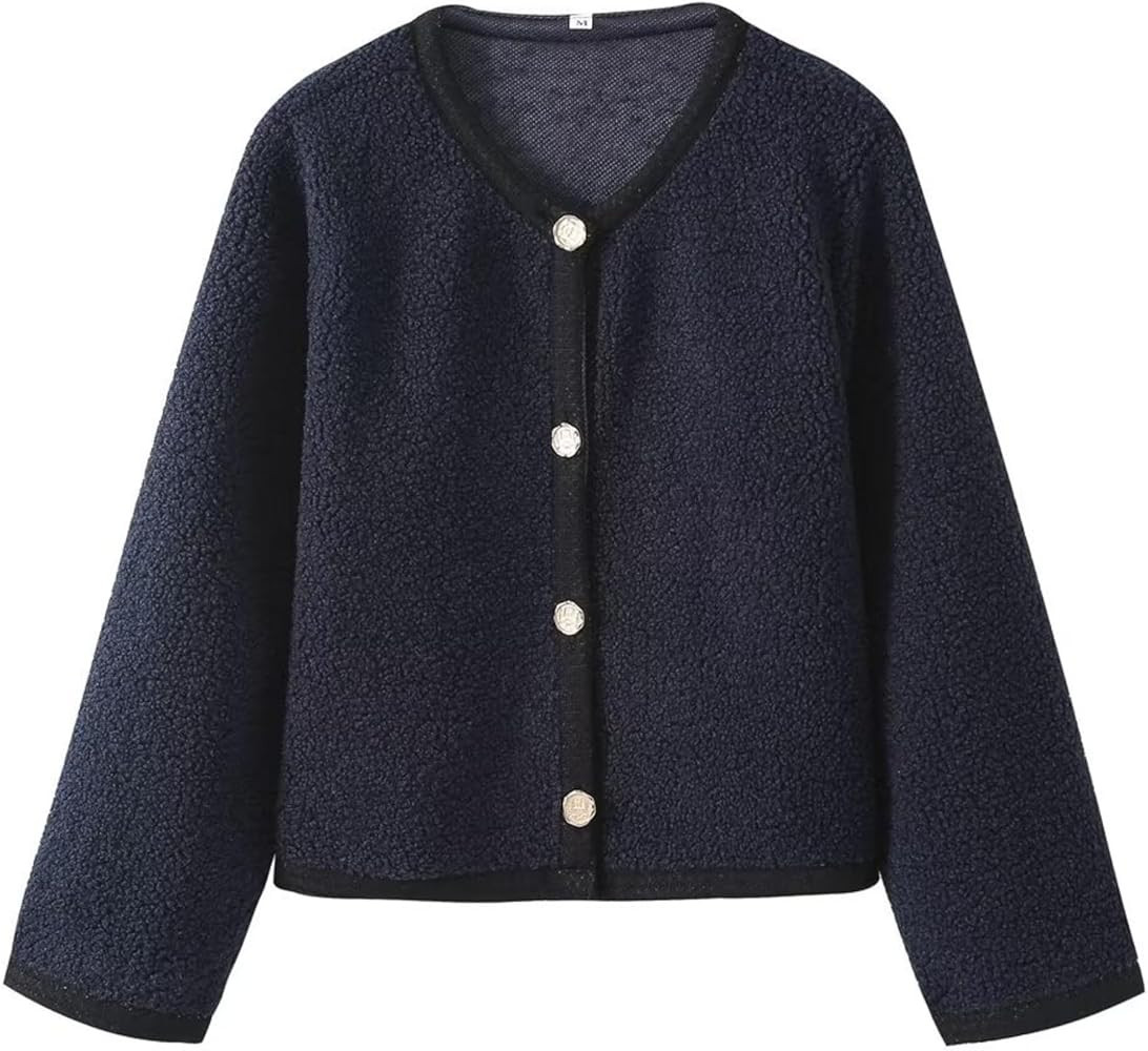 Crewneck Long Sleeve Crop Sweater Cropped Cardigan Sweaters Y2k Button Down Open Front Chunky Car... | Amazon (US)