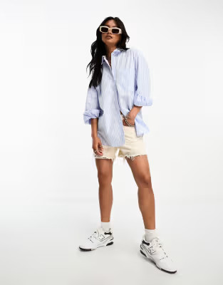 Mango oversized stripe shirt in blue | ASOS (Global)